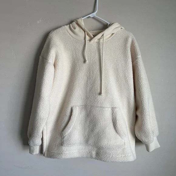 Madewell Sherpa Fleece Hoodie Pullover – Cream/Ivory Cozy Sweatshirt Size S - Picture 2 of 5